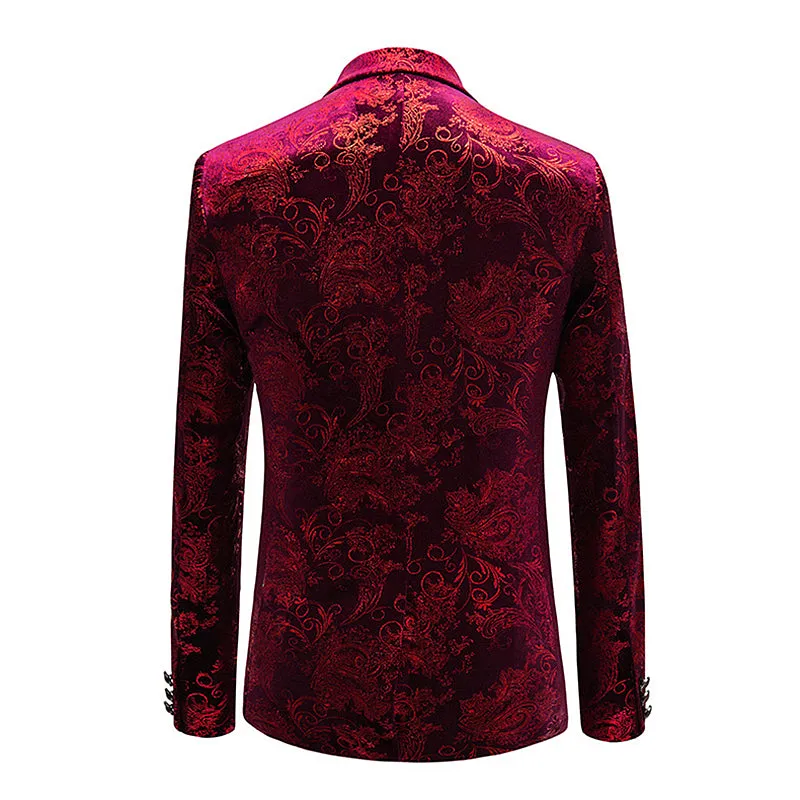 Men's Velvet Silver Blazer With Floral Print