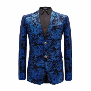 Men's Velvet Silver Blazer With Floral Print