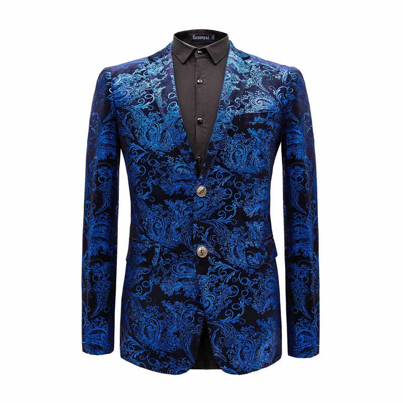 Men's Velvet Silver Blazer With Floral Print