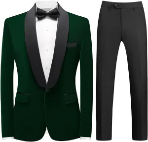 Mens Velvet Suits Slim Fit 2 Piece Tuxedo Suit for Men Solid One Button Shawl Lapel Blazer Jacket & Pants Set for Wedding