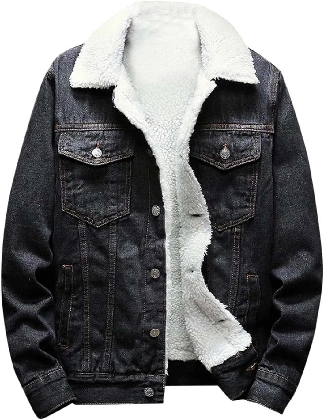 Mens Vintage Jean Jackets Sherpa Fleece Lined Denim Trucker Jackets Big and Tall Faux Fur Collar Windbreakers