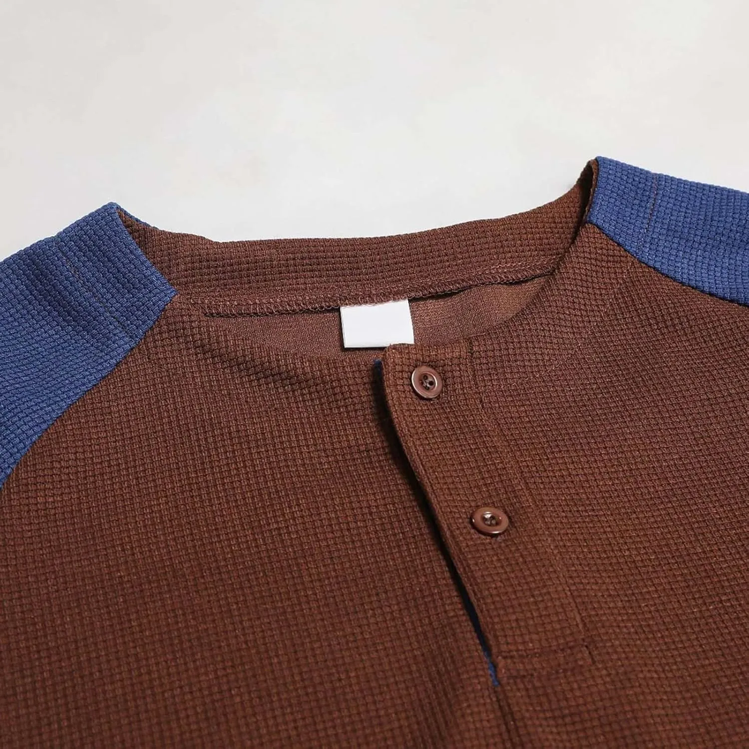 Mens Waffle Henley Shirt Color Block Long Sleeve Button Down Sweatshirts Fall Running Gym Tee Tops with Elbow Patches