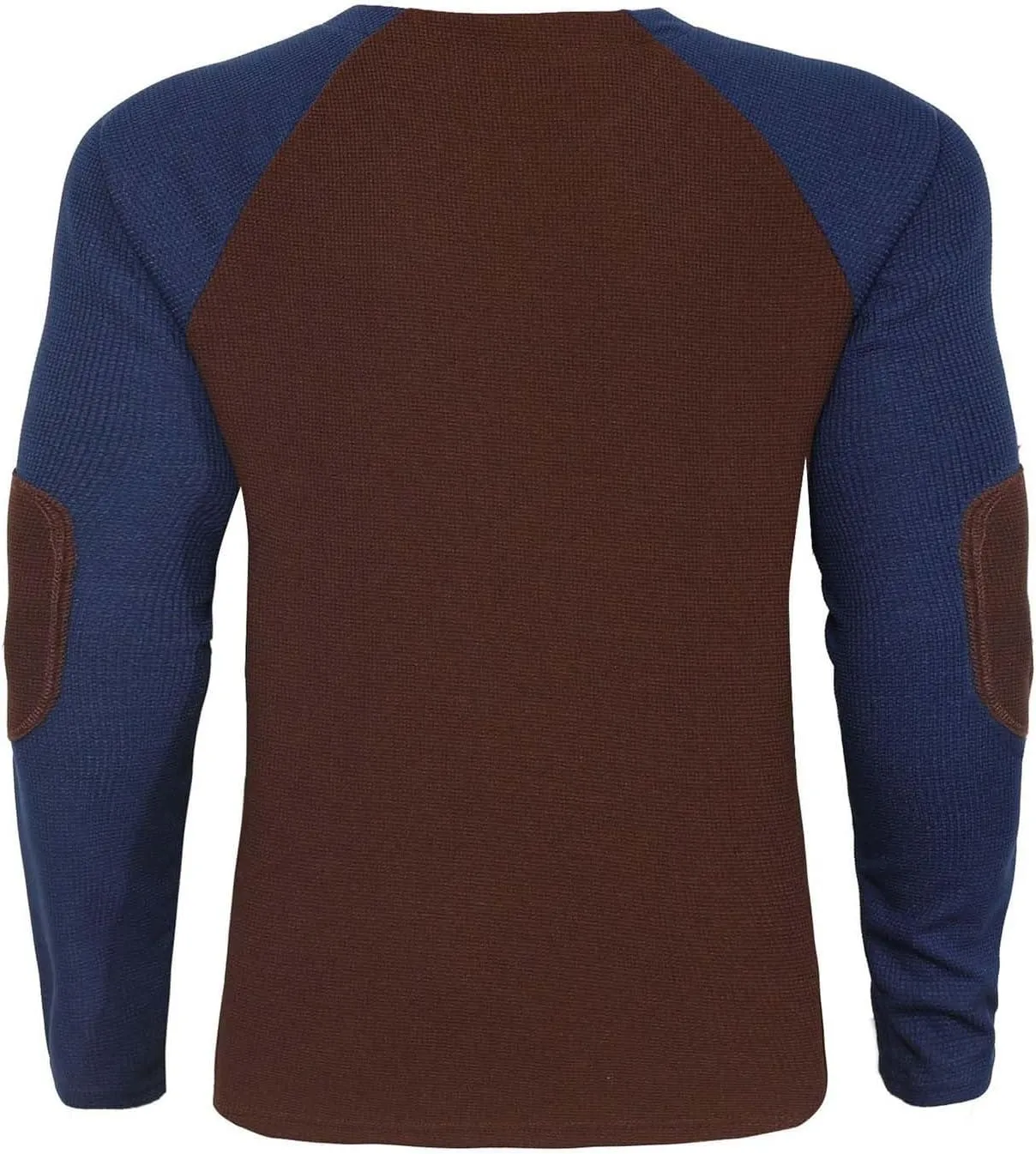 Mens Waffle Henley Shirt Color Block Long Sleeve Button Down Sweatshirts Fall Running Gym Tee Tops with Elbow Patches