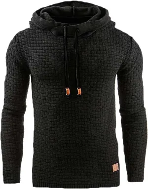 Men's Waffle Hoodie Sweatshirts Long Sleeve Pullover Palin Plaid Jacquard Fall Hoodie Casual Drawstring Hoodies Tops