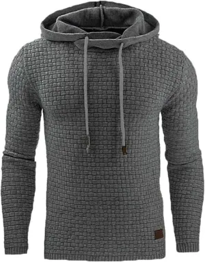 Men's Waffle Hoodie Sweatshirts Long Sleeve Pullover Palin Plaid Jacquard Fall Hoodie Casual Drawstring Hoodies Tops