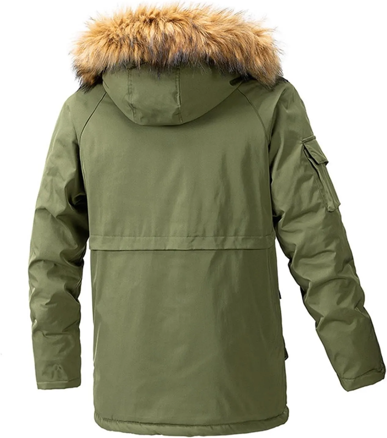 Men's Winter Jacket with Hood Sherpa Lined Full Zip Thermal Jackets Plus Size Padded Windproof Loose Outdoor Coat with Pocket