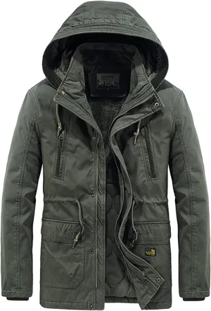 Mens Winter Warm Coat Fleece Lined Parka Thicken Cotton Puffer Down Jackets with Detachable Faux Fur Hood L-4XL