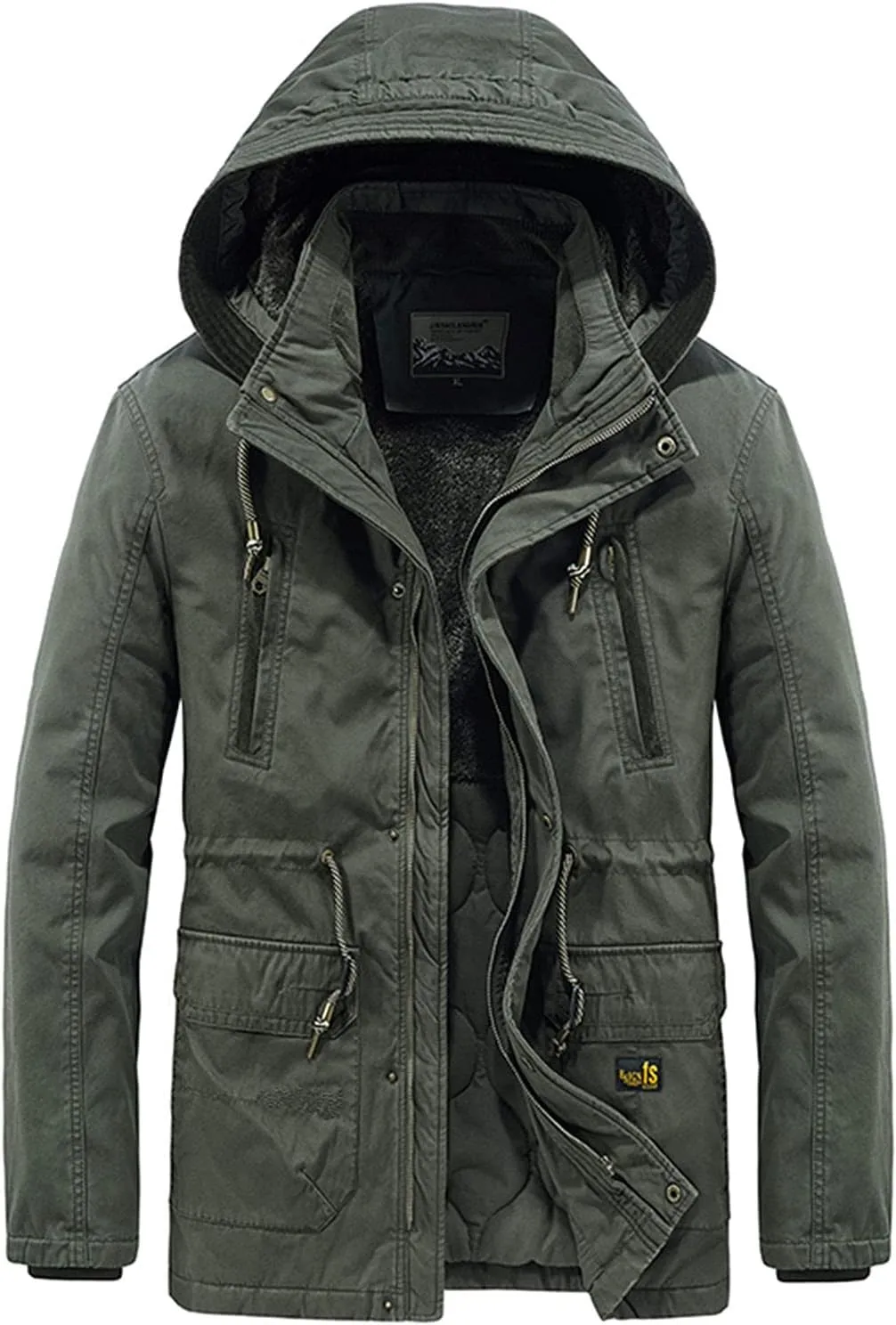 Mens Winter Warm Coat Fleece Lined Parka Thicken Cotton Puffer Down Jackets with Detachable Faux Fur Hood L-4XL