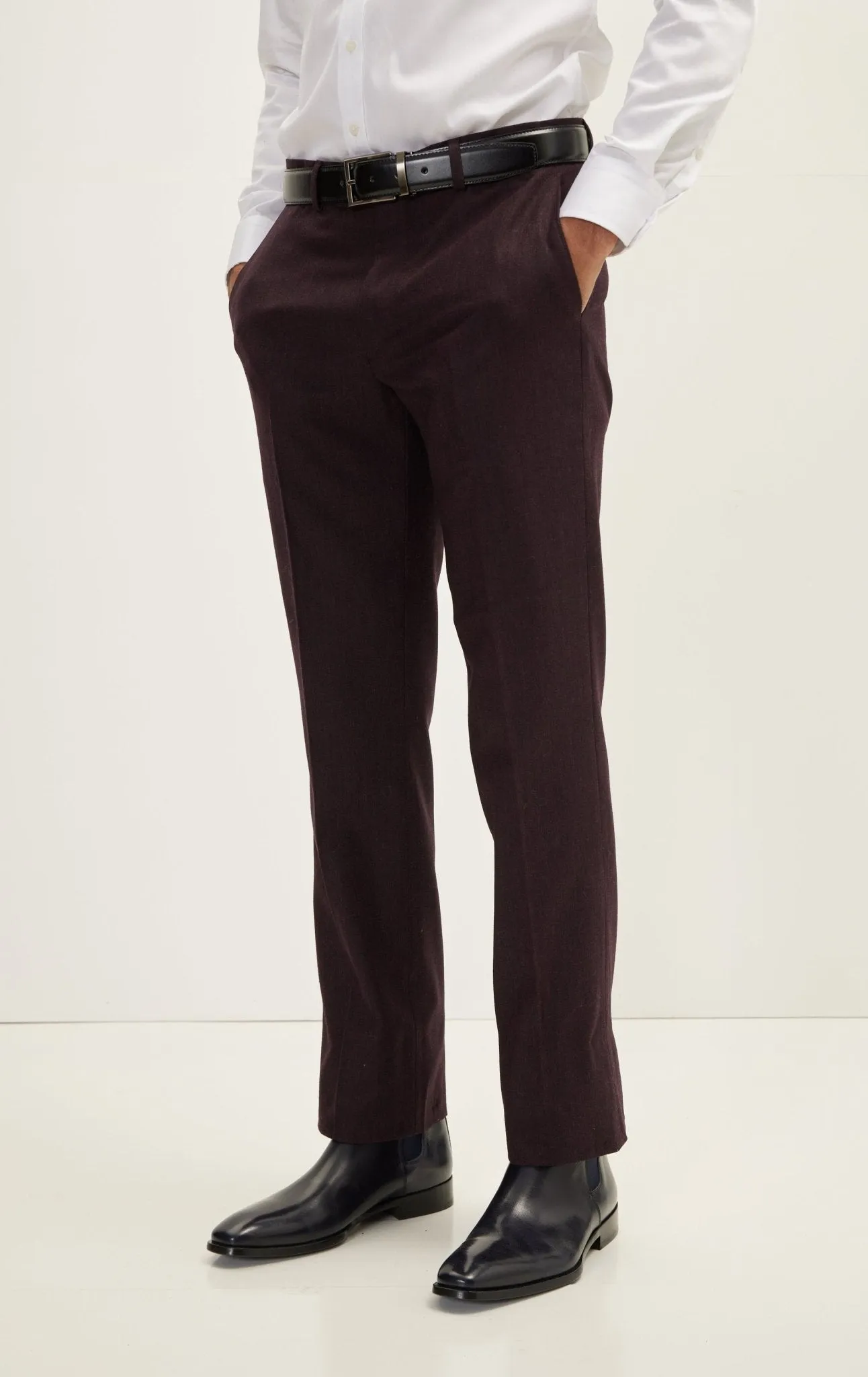 Merino Wool Double Breasted Suit - Dark Burgundy