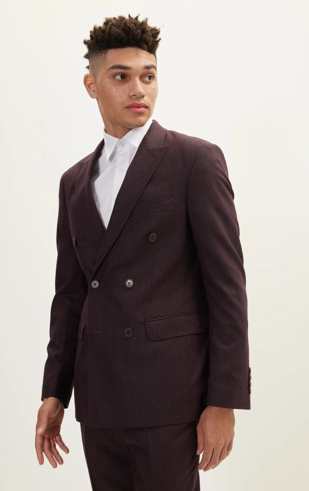 Merino Wool Double Breasted Suit - Dark Burgundy