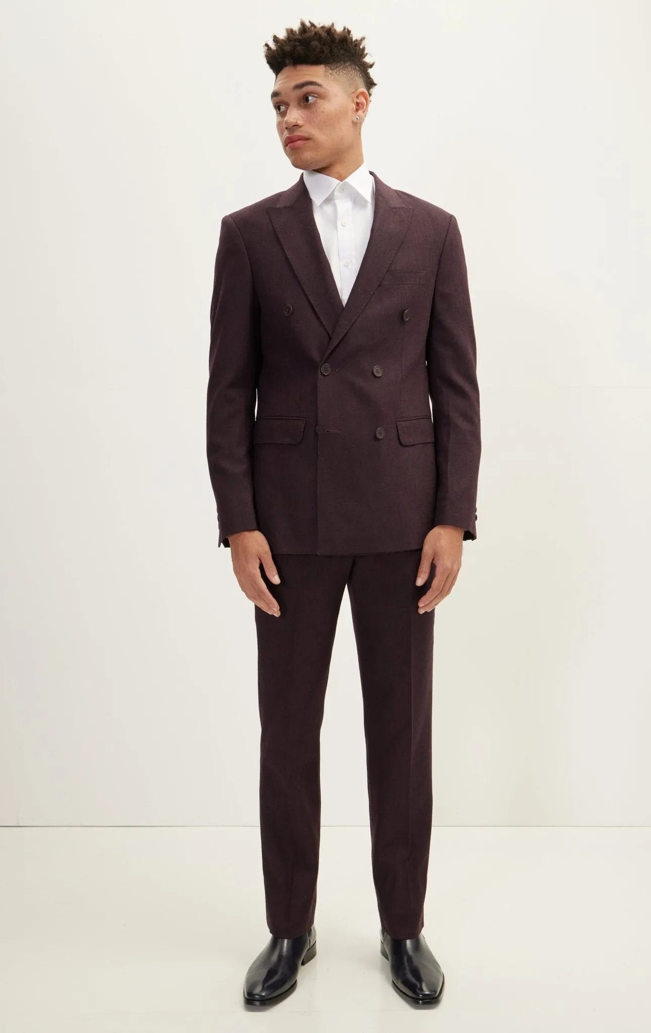 Merino Wool Double Breasted Suit - Dark Burgundy