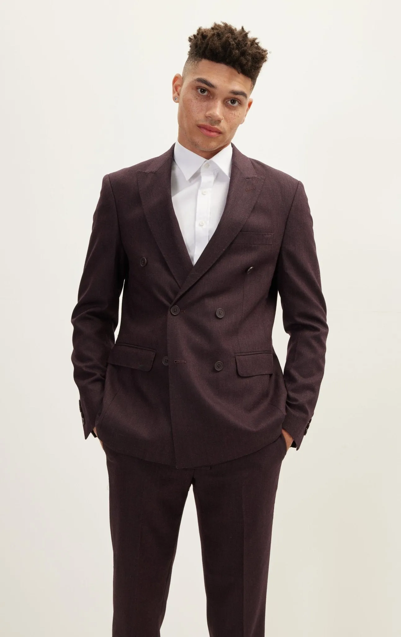 Merino Wool Double Breasted Suit - Dark Burgundy