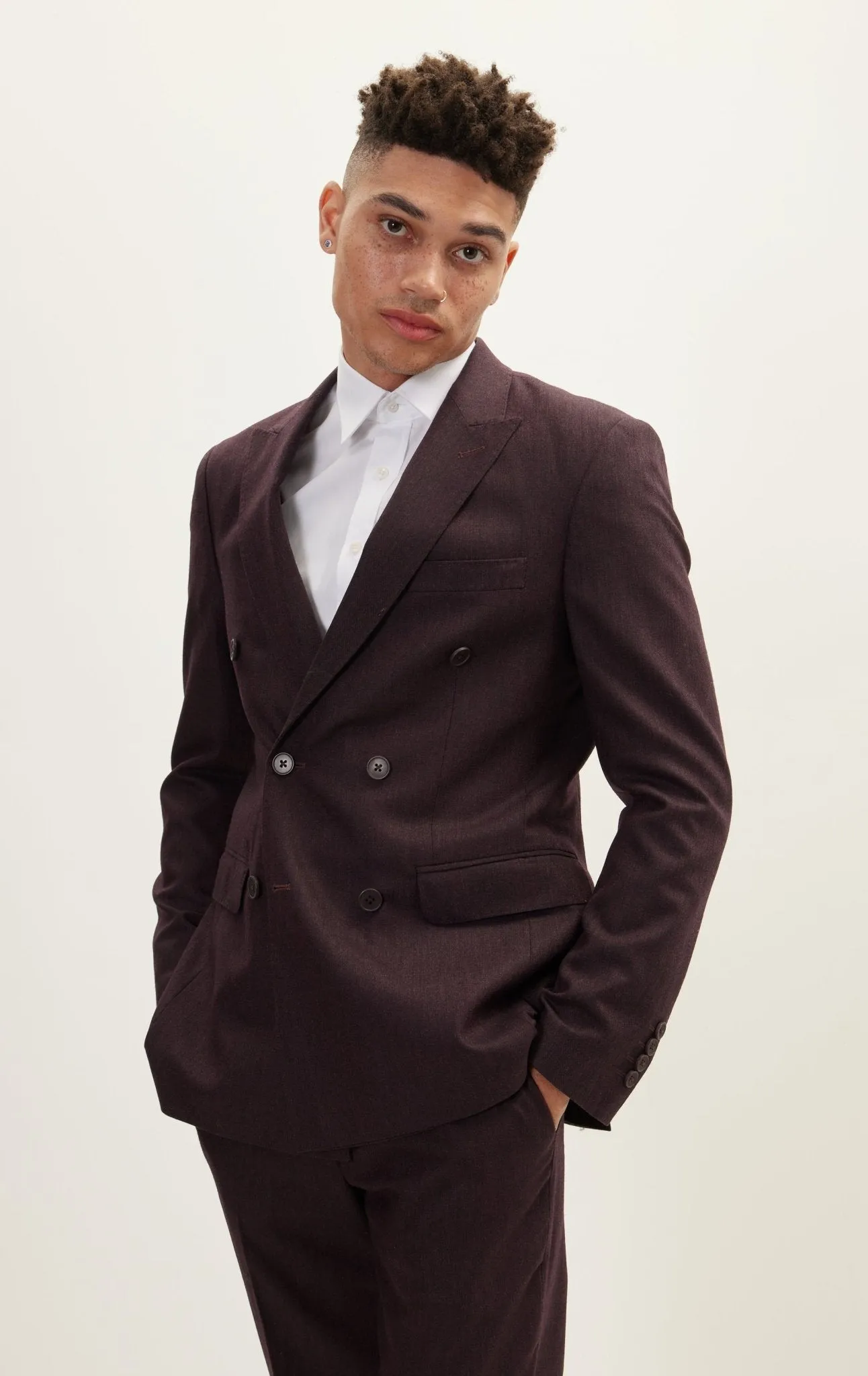 Merino Wool Double Breasted Suit - Dark Burgundy