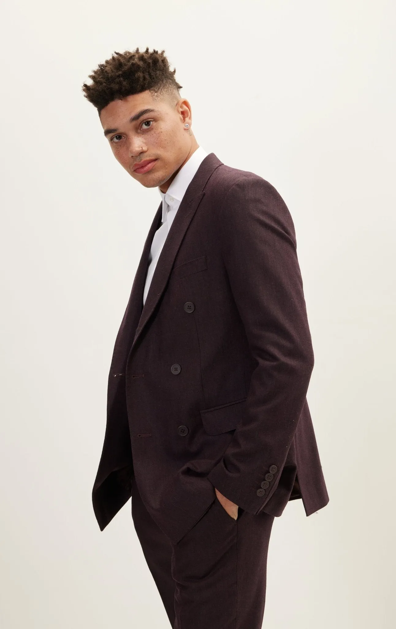 Merino Wool Double Breasted Suit - Dark Burgundy