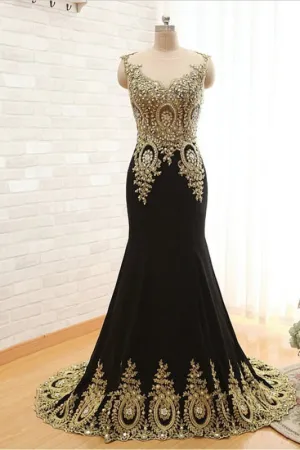 Mermaid Satin Appliques Beading Prom Dresses Evening Dress