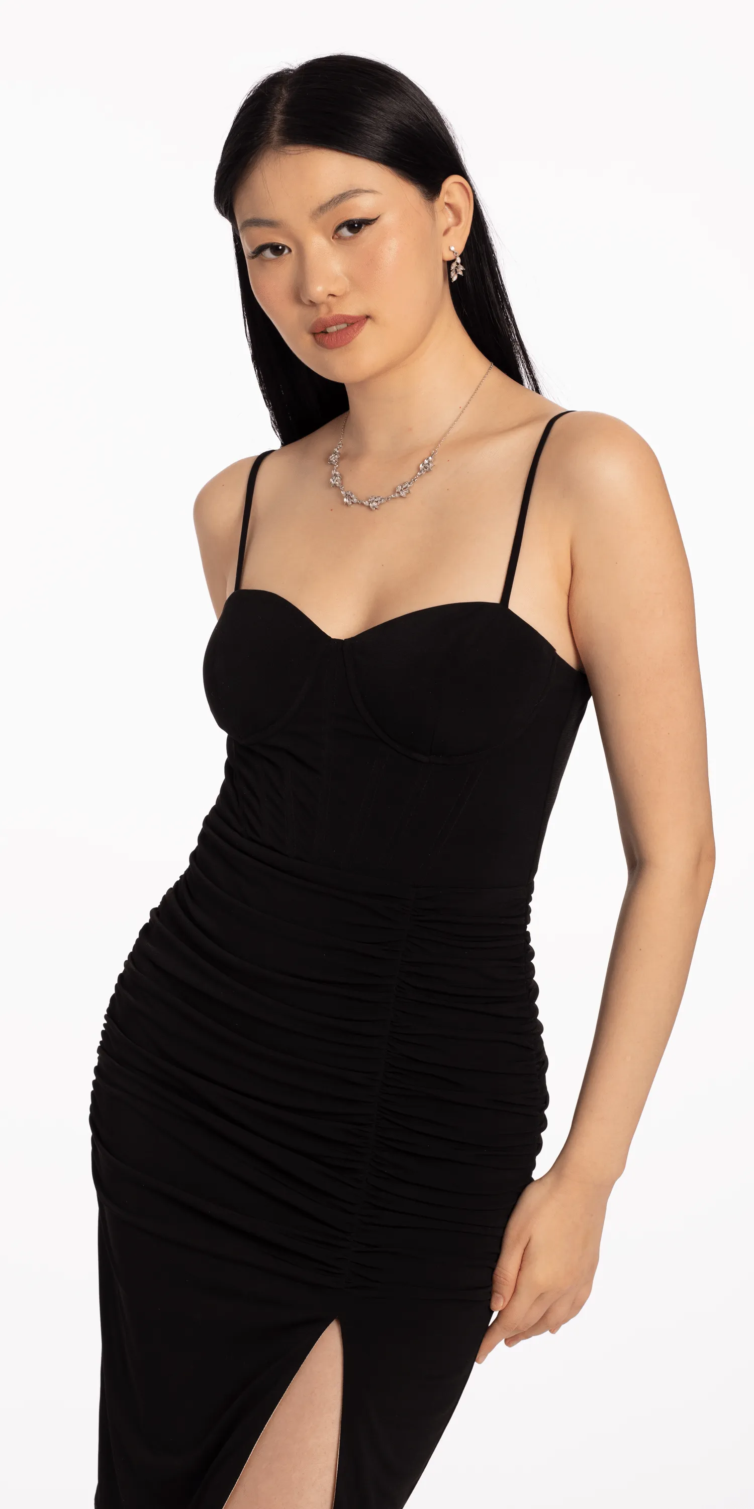 Mesh Two Tone Midi Sheath Dress  with Side Slit