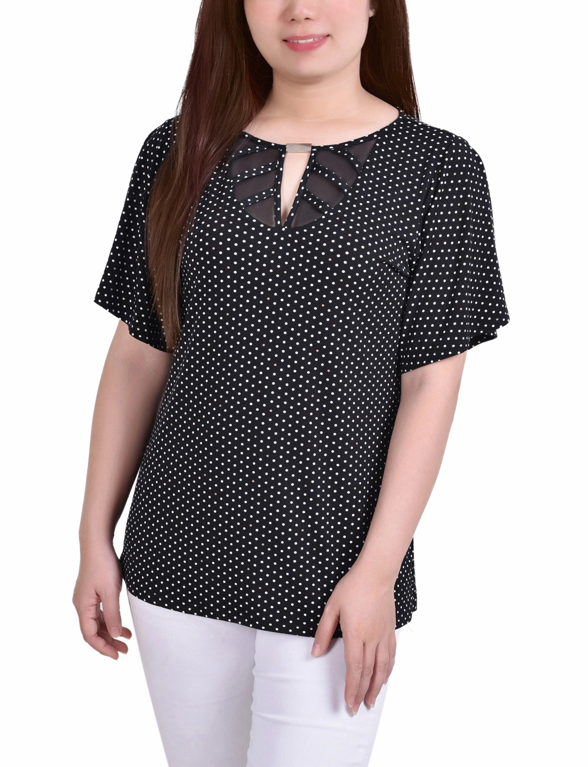 Mesh Flutter Sleeve Knit Top Breathable Material