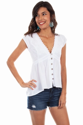 Trendy designs Scully Womens White 100% Cotton Hi/Lo S/S Blouse