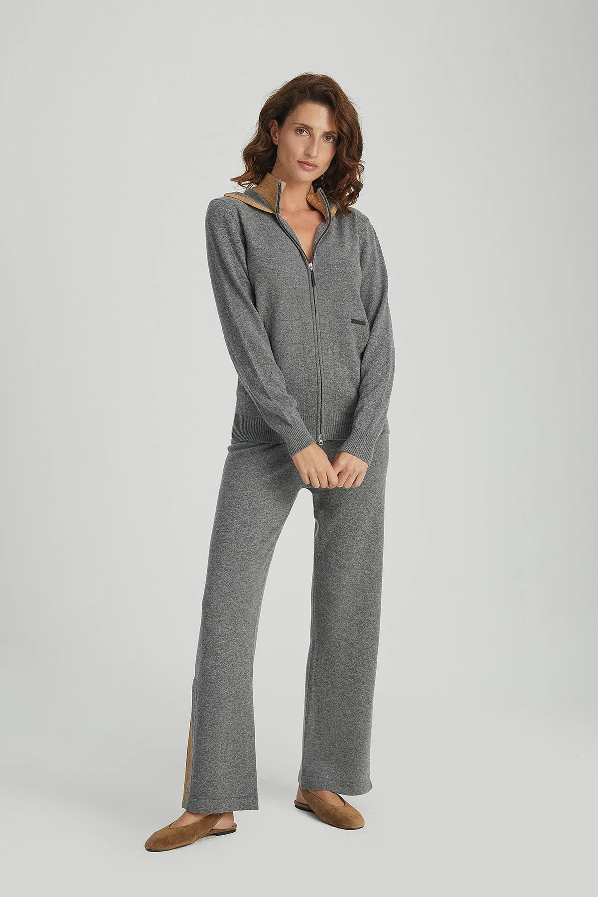 M.Grey Melange Laura Wool Cashmere High Knit Trousers