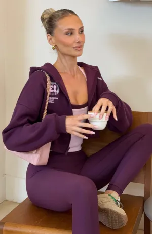 MultiFunctionalPockets Love For The Game Cropped Zip Hoodie Plum