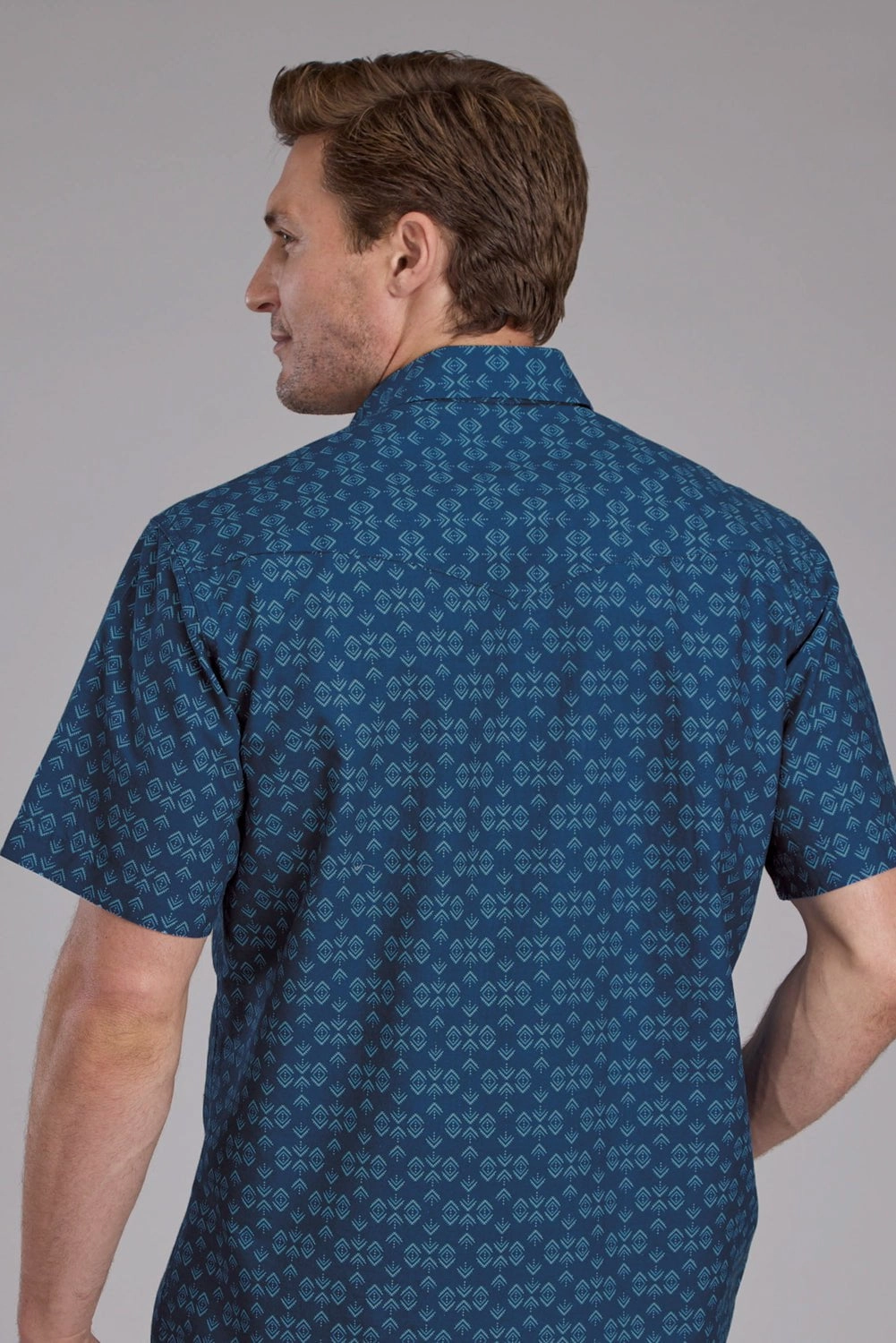 Versatile Look Ombre look Roper Mens 2350 Diamond Print Blue 100% Cotton S/S Shirt