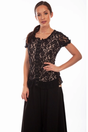Relaxed Comfort Scully Womens Black Polyester Lace Corset S/S Tunic