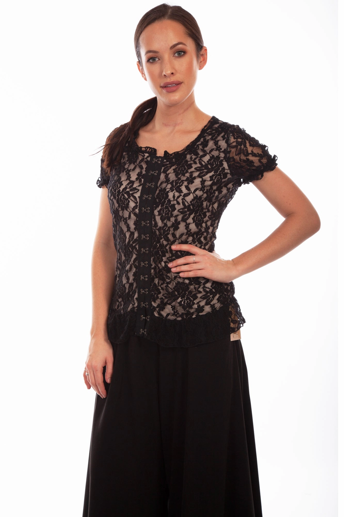 Scully Womens Black Polyester Lace Corset S/S Tunic gender-neutral