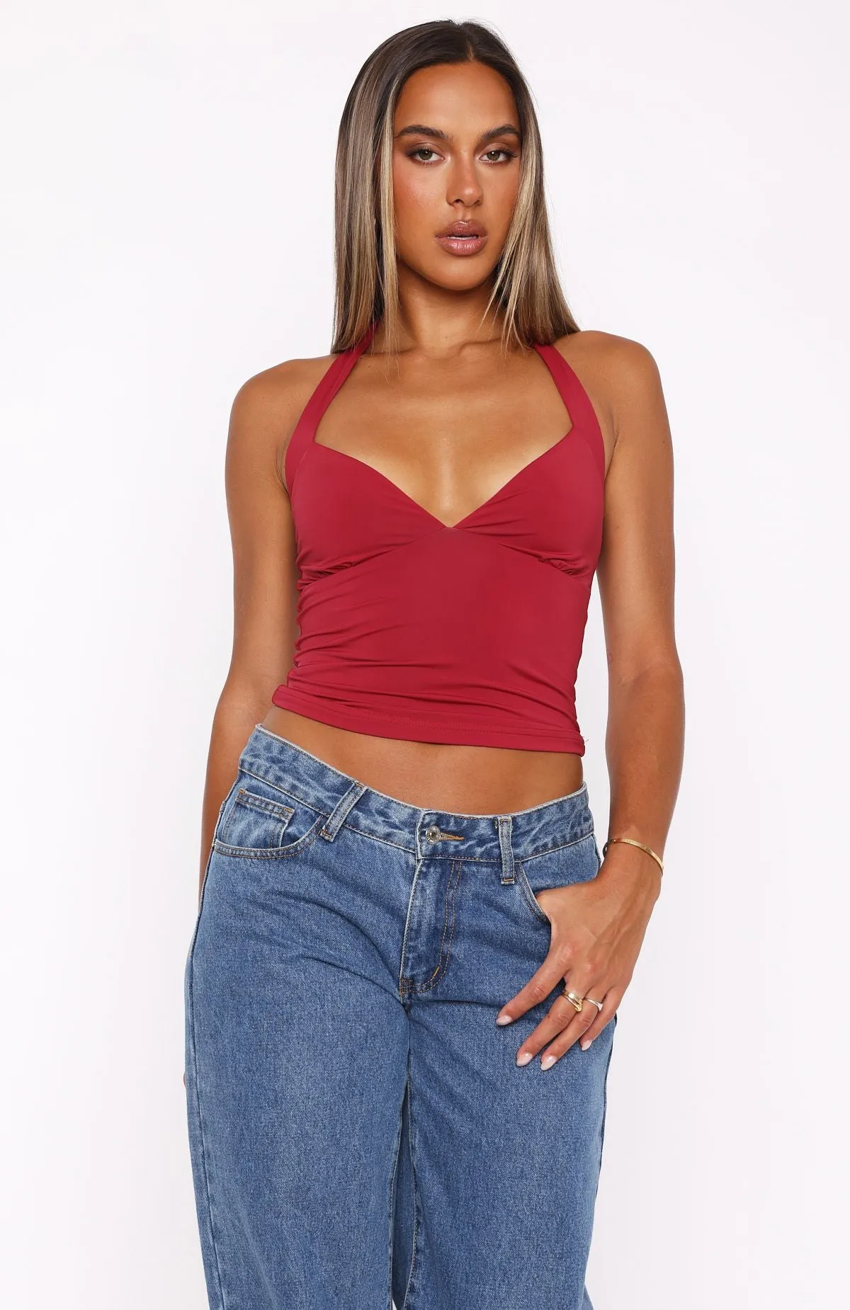 Act Right Halter Top Wine Comfortable Cotton