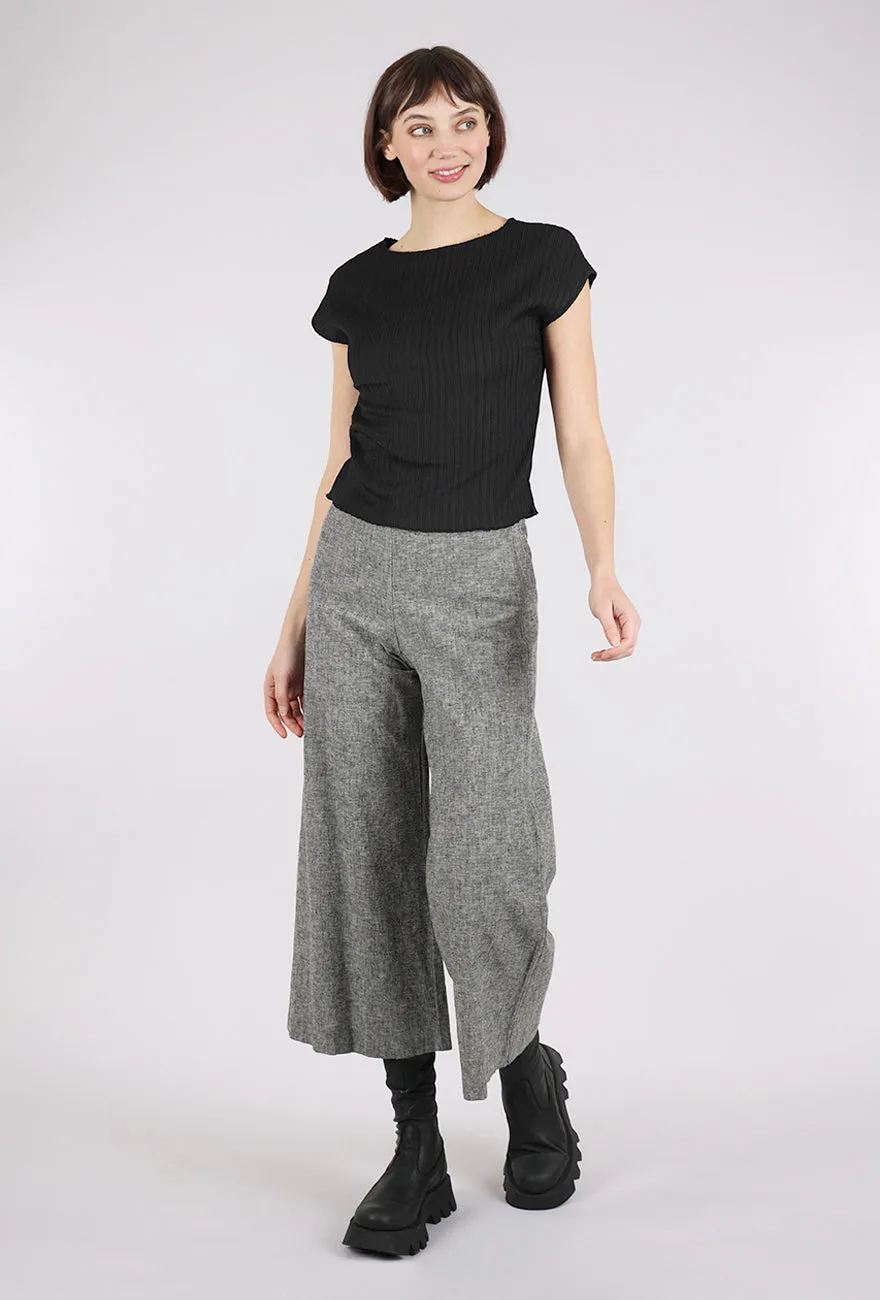 Micropleat Cap-Sleeve Top, Black