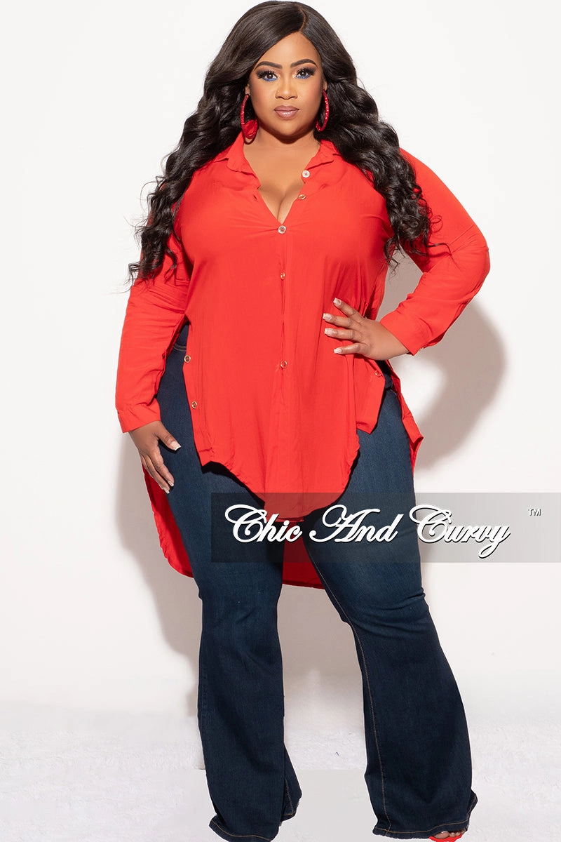 Final Sale Plus Size Final Sale Plus Size Collar Button Up High-Low Top in Red AntiSlipWaistband