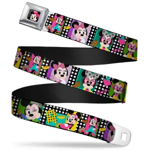 Mini Minnie Mouse Face CLOSE-UP Full Color Black Seatbelt Belt - Mini Minnie Fashion Poses/Polka Dot Black/White/Multi Color Webbing