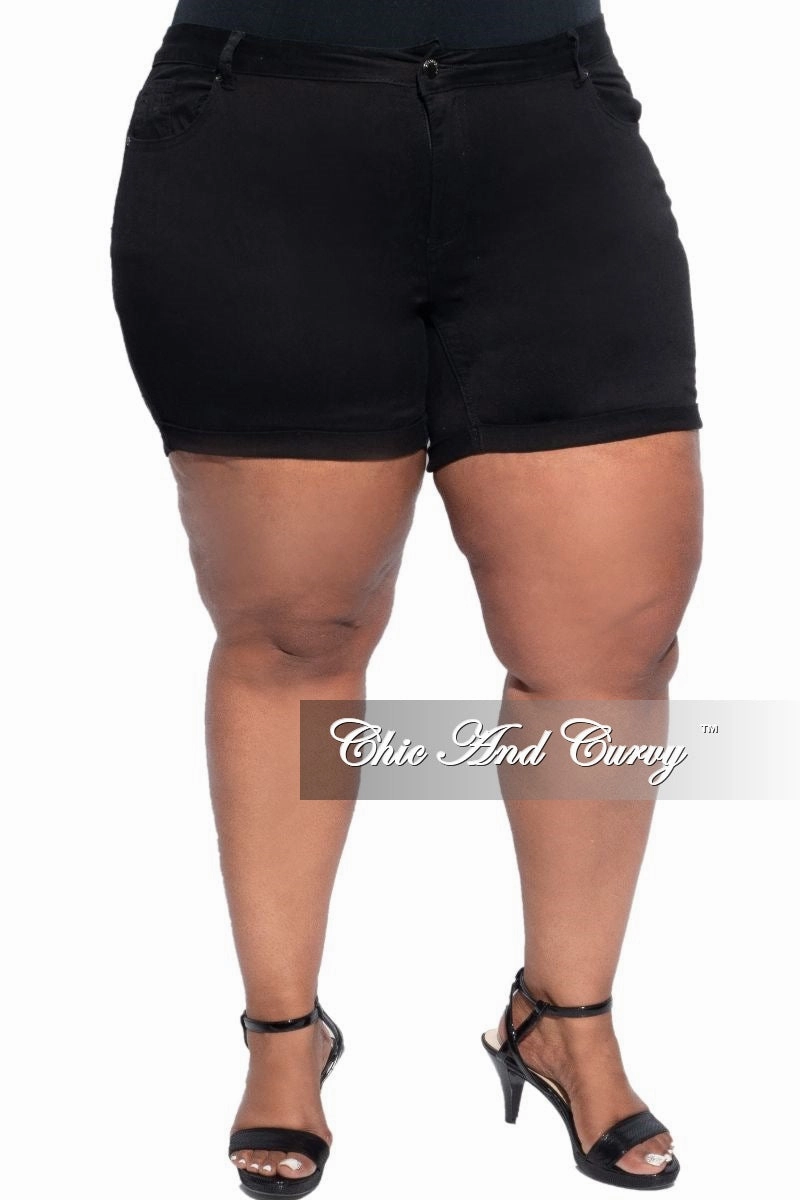 Final Sale Plus Size Shorts in Black stain resistant coating Quick-Dry Fabric