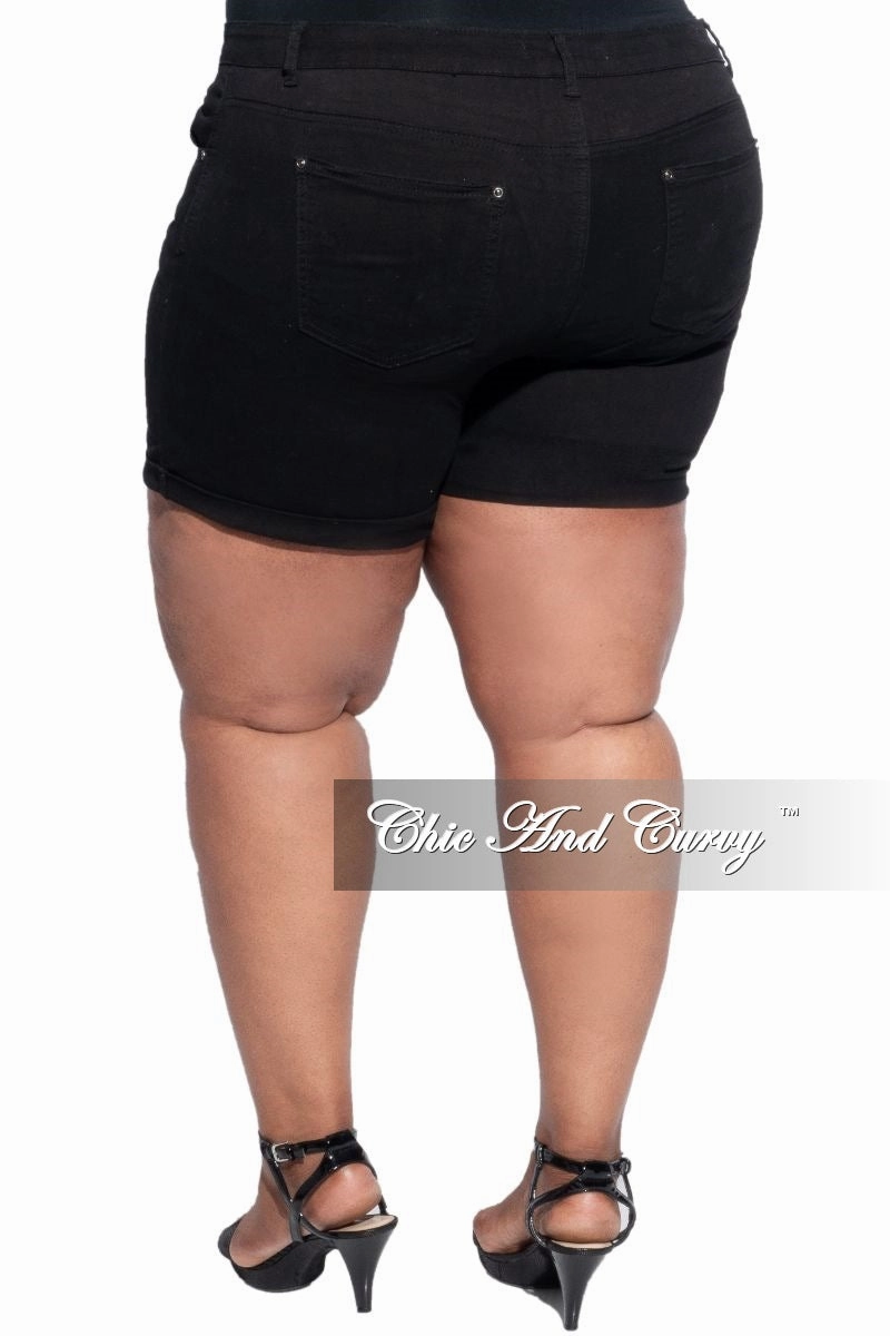 Final Sale Plus Size Shorts in Black Layering Comfort Flexible Waistband
