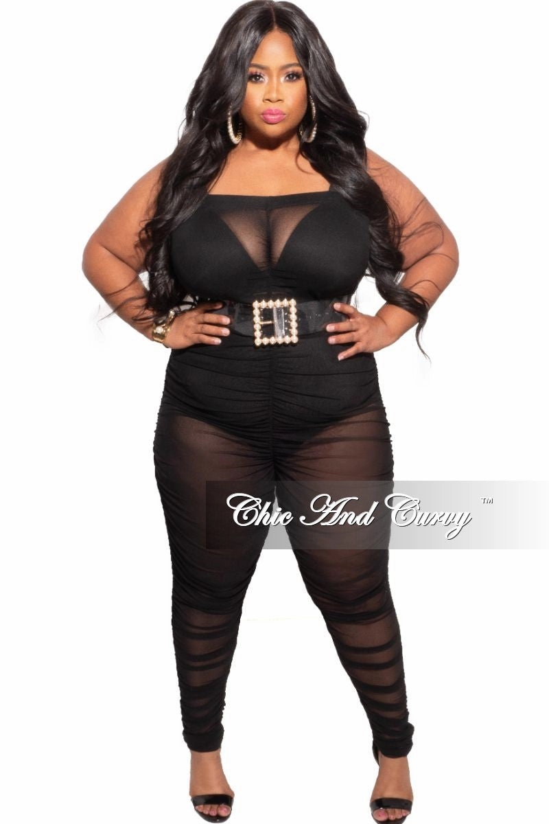 Final Sale Plus Size Strapless Mesh Jumpsuit in Black Versatile Layer Utility Ready