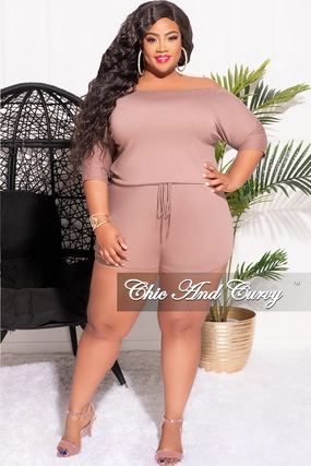 Everyday Must-have Final Sale Plus Size Off the Shoulder Romper in Brown