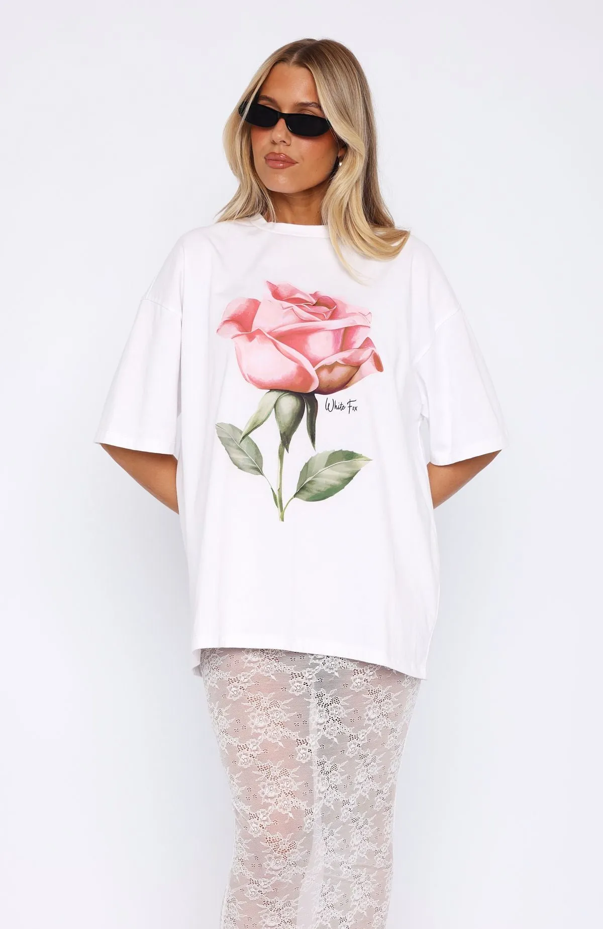 Ribbed collar Ride It Out Oversized Tee White