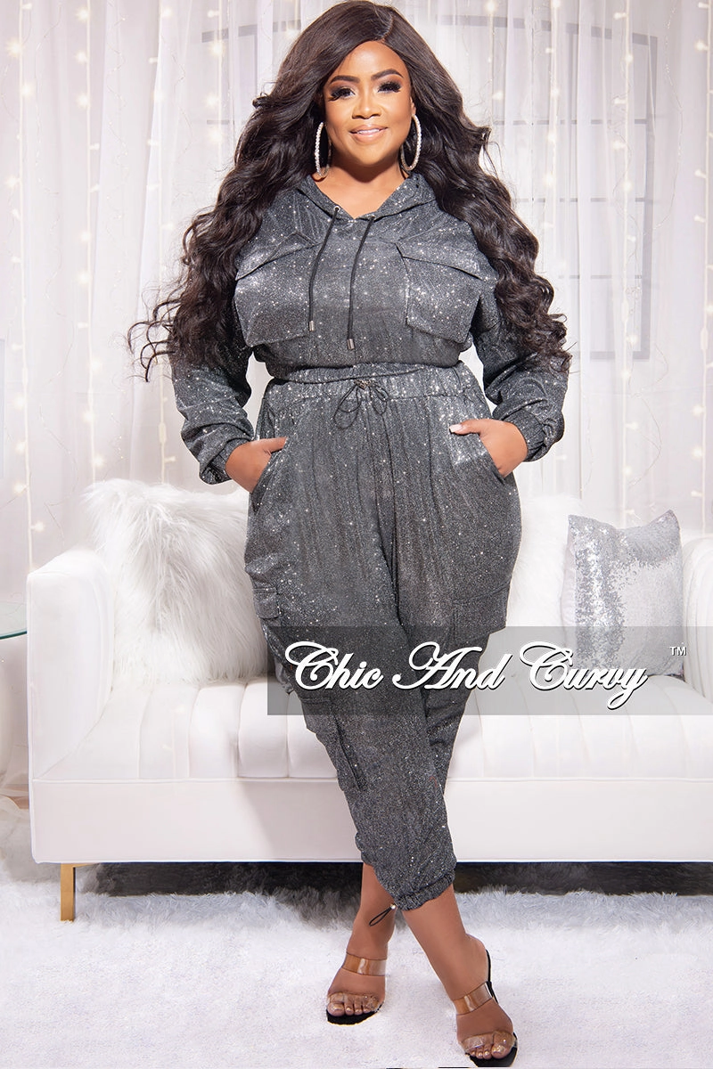 Functional Fit Comfortable Layers Final Sale Plus Size 2pc Set in Grey Shimmer Fabric