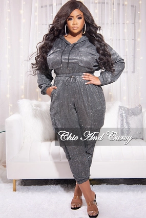 High Durability Stitching slim fit Final Sale Plus Size 2pc Set in Grey Shimmer Fabric