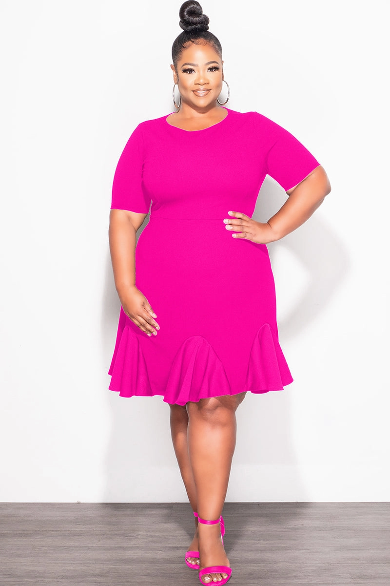 Final Sale Plus Size Ruffle Dress in Fuchsia Breathable Lining