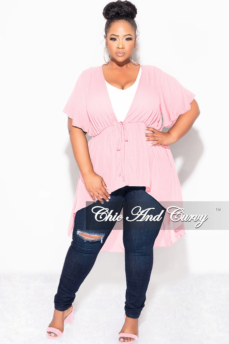 Adventure Ready Final Sale Plus Size Chiffon HighLow Duster / Dress with Front Drawstring in Mauve Pink