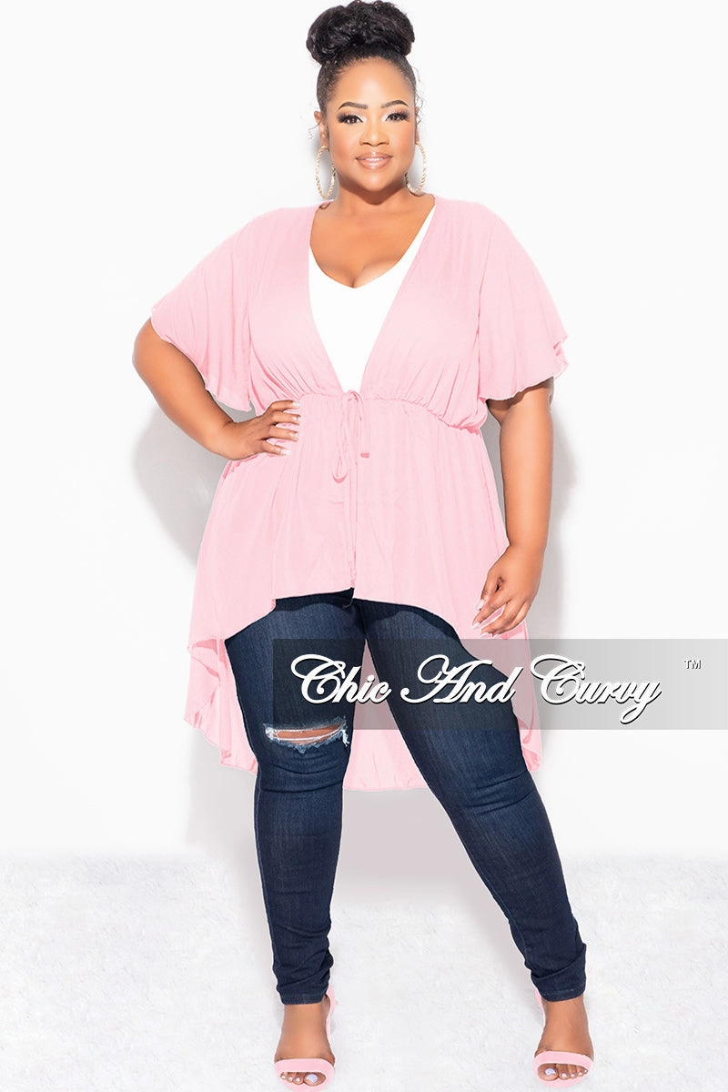Final Sale Plus Size Chiffon HighLow Duster / Dress with Front Drawstring in Mauve Pink Flattering Comfort