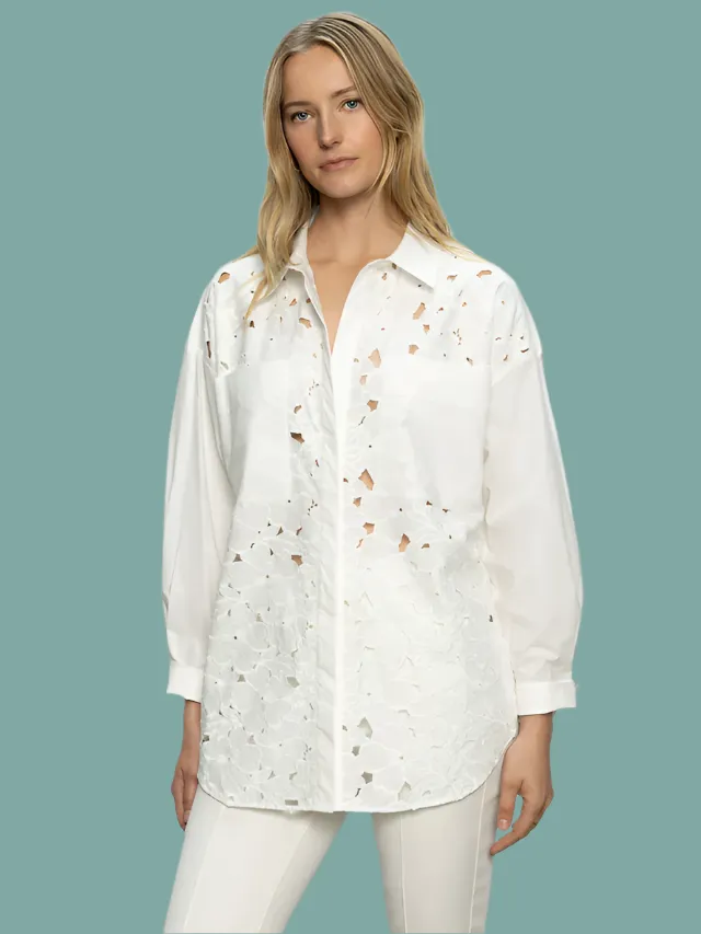 Lace Boyfriend Tie Back Shirt Ergonomic Shoulder Shape SeamlessDesign