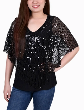 Petite Sequin-Front Poncho All Purpose Casual Cut