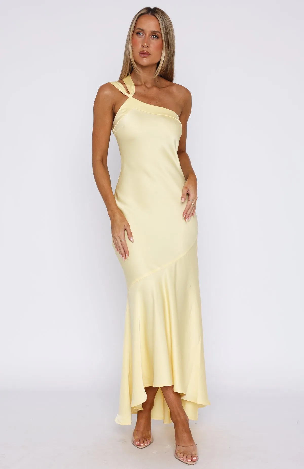 Miss Those Days Maxi Dress Lemon Four Way Stretch Material