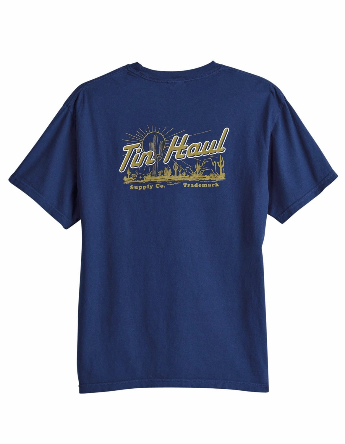Tin Haul Mens Desert Supply Navy 100% Cotton S/S T-Shirt Drop Shoulder Cut Stylish and Cozy