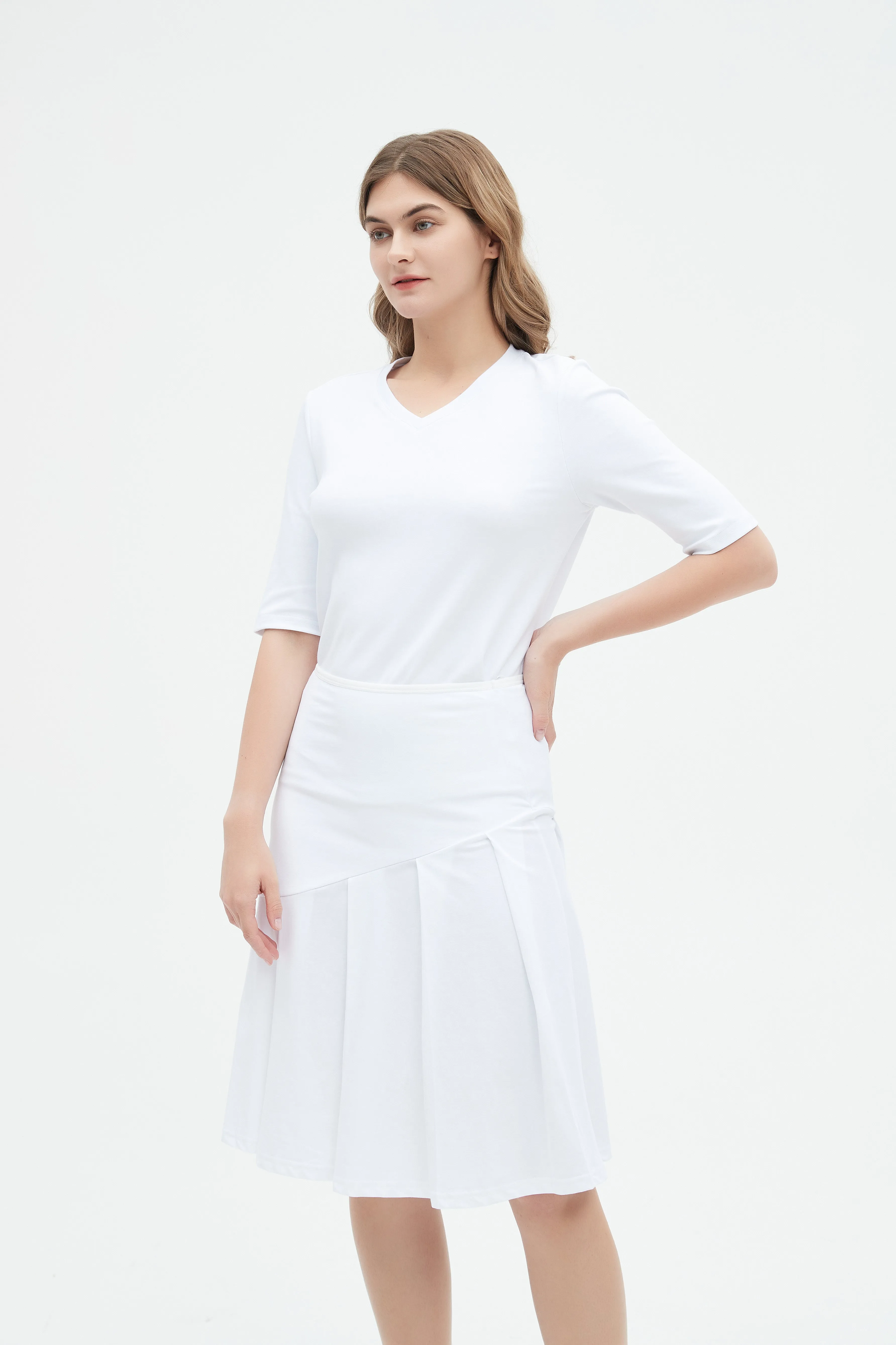 Casual Feel MM COTTON HALF PLEAT - WHITE