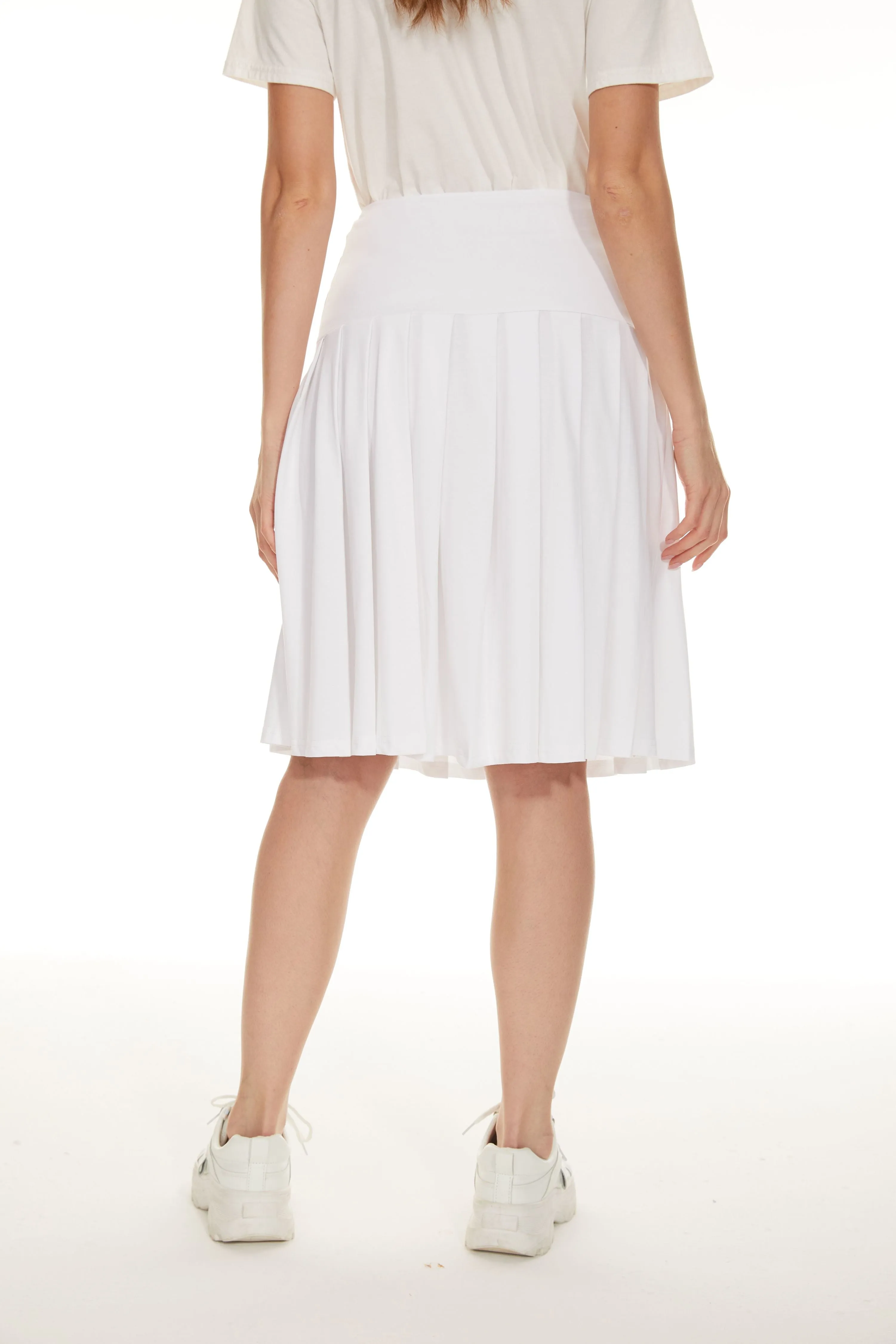MM COTTON PLEATED SKIRT - WHITE Frayed Finish