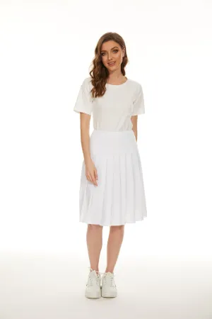 MM COTTON PLEATED SKIRT - WHITE Reinforced Hems Evening Outing