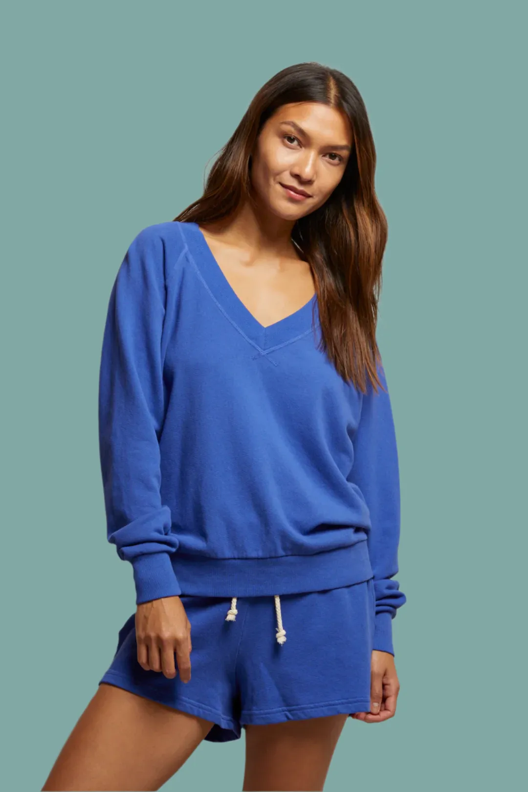 Thermal Regulating Fabric Sinead Relaxed French Terry V-Neck Sweatshirt