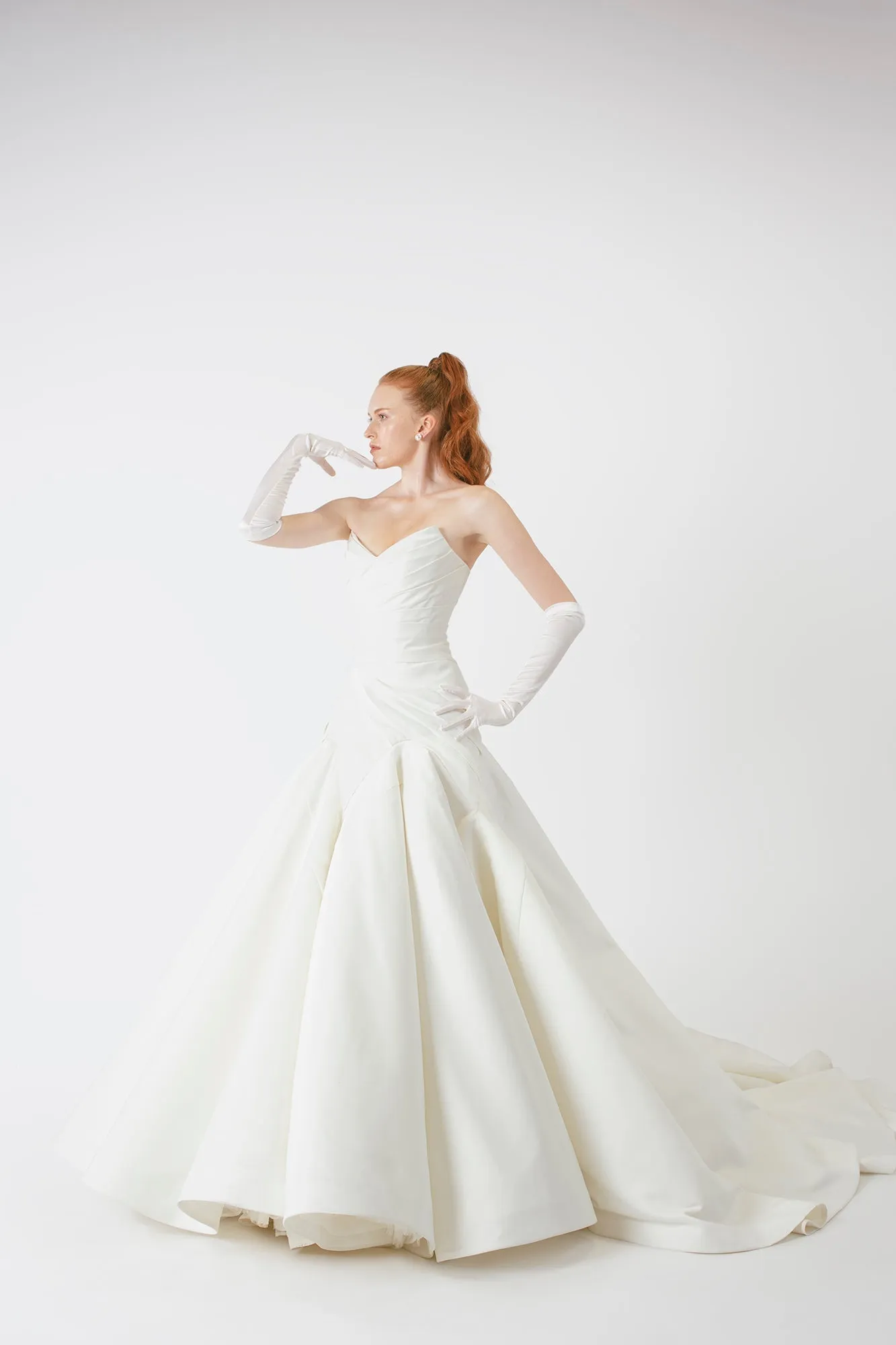 Modern Satin V-neckline Fit-and-Flare Wedding Dress